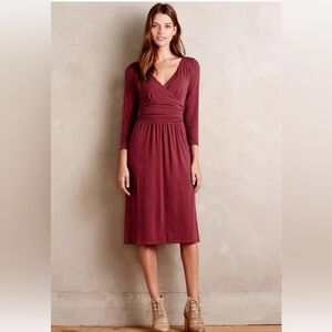Anthropologie 'Galena' Wine Midi Dress by Maeve Sz M Beautiful Classic EUC